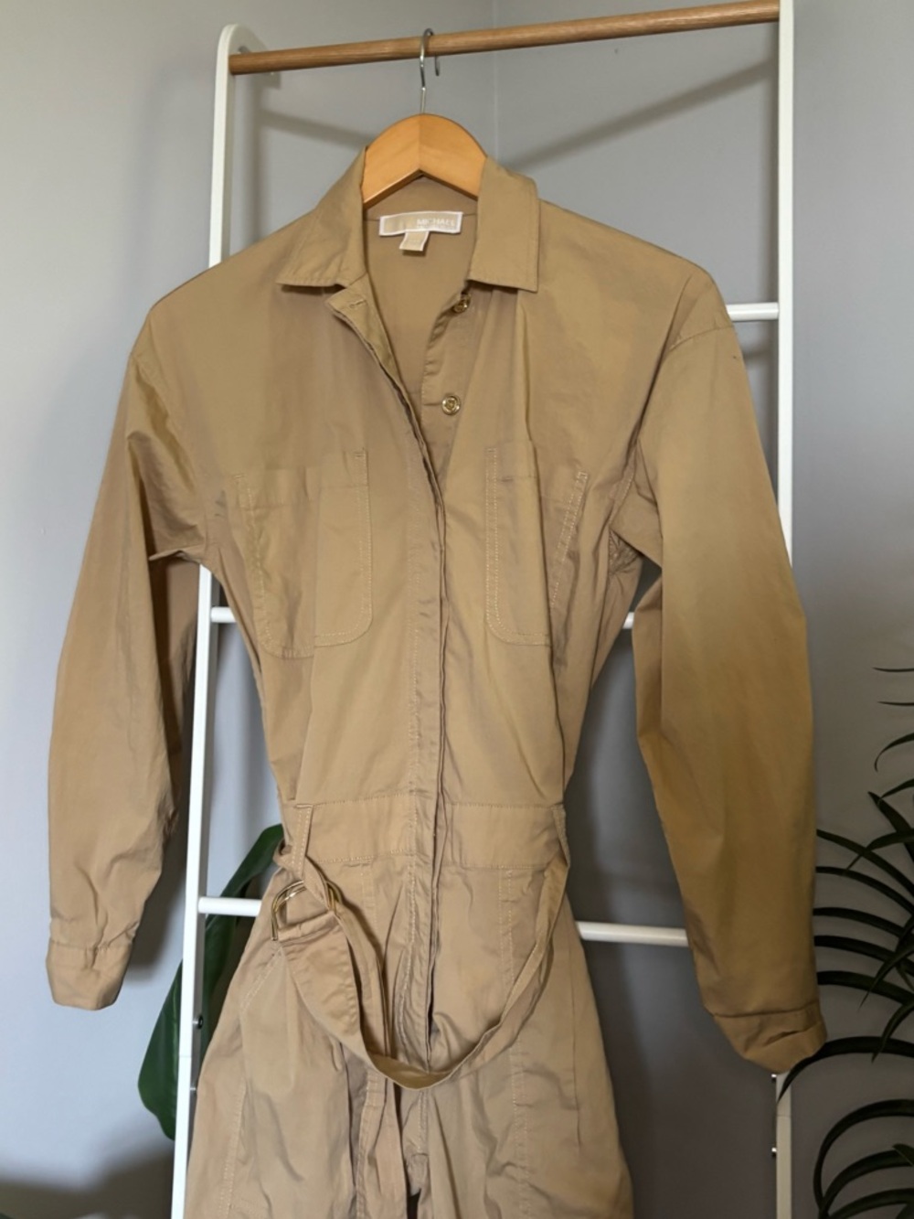 Michael Kors Tan Button-Front Utility Jumpsuit - Picture 7 of 14